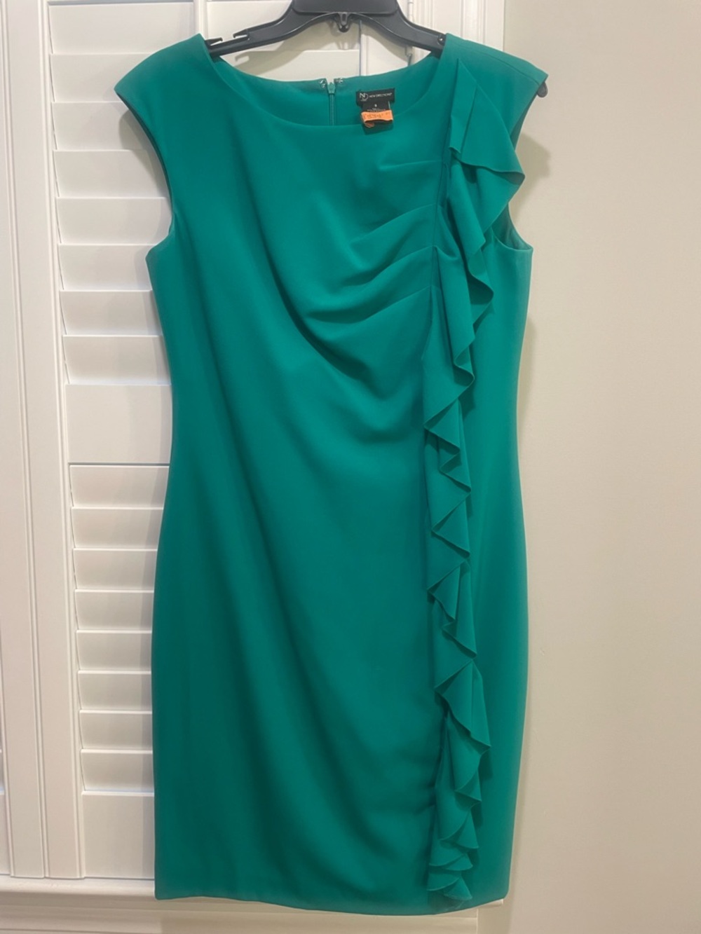 new directions Teal Sleeveless Ruffle Sheath Dress